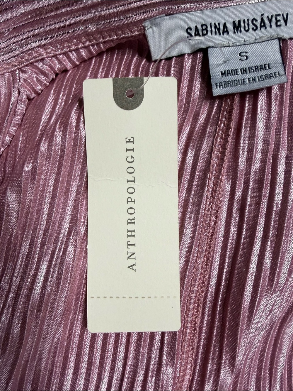 Sabina Musayev Rigel Pleated Blouse Pink Rose Metallic Shimmer Sz Small NWT New - Picture 14 of 16